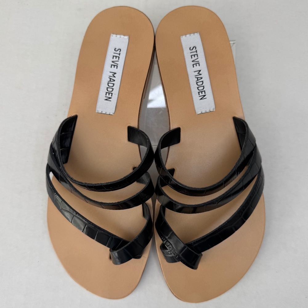 🖤STEVE MADDEN Ringtone Sandals Black Leather Upper/Rubber Sole/Sz 7
